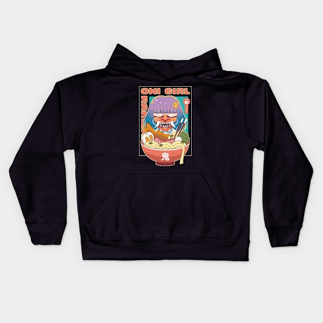 Anime Oni Girl Ramen Kids Hoodie by Lagelantee